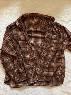 wild fable Oversized Brown Plaid Button-Up Shirt